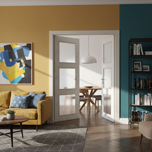 Nova 3-Lite Braga Crema Matrix CPL  Modern Double Pre-Hung Door - Doors and Beyond