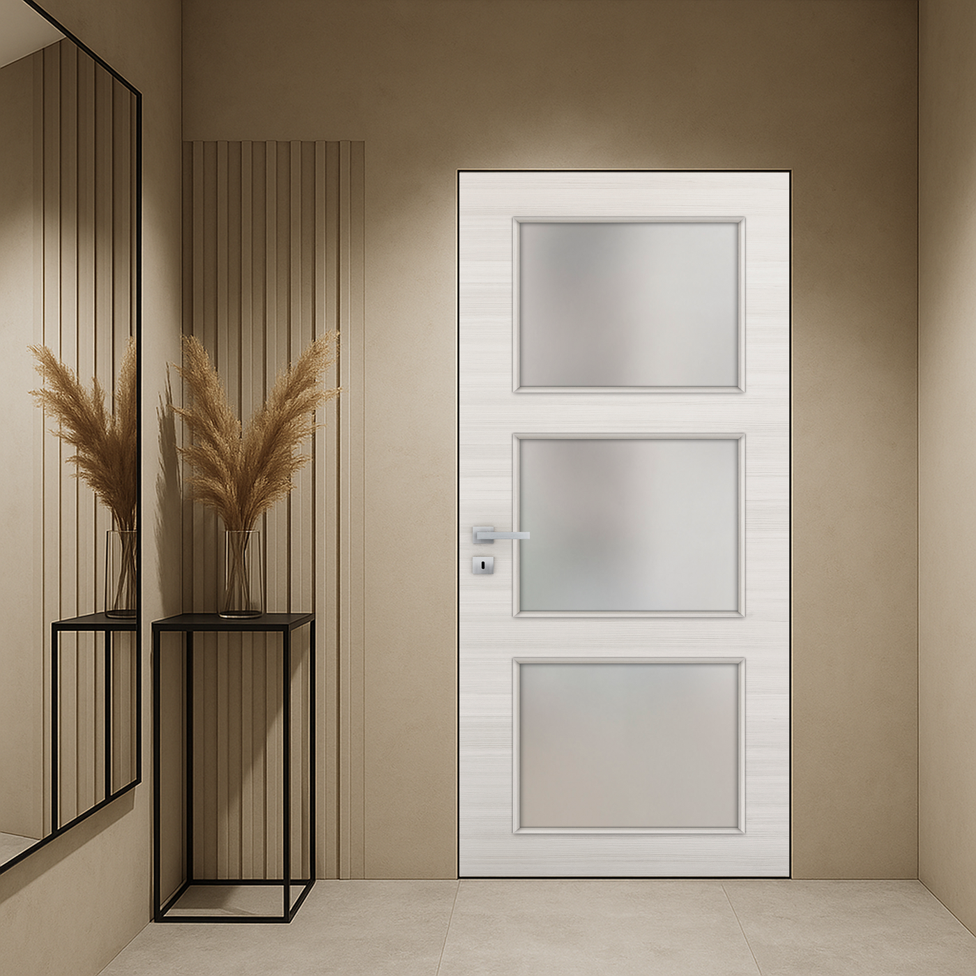Braga 3-Lite Crema Matrix CPL Frameless Modern Door - Doors and Beyond