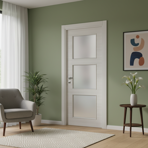 Nova 3-Lite Braga Crema Matrix CPL Modern Single Pre-hung Door - Doors and Beyond