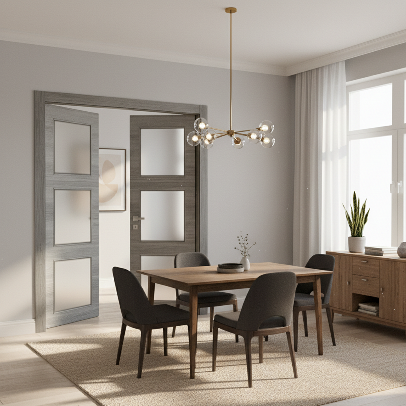 Nova 3-Lite Braga Olmo Matrix CPL  Modern Double Pre-Hung Door - Doors and Beyond
