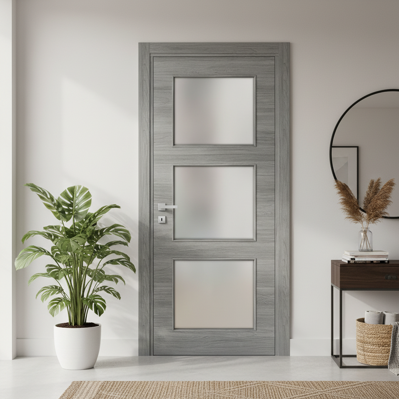 Nova 3-Lite Braga Olmo Matrix CPL Modern Single Pre-hung Door - Doors and Beyond