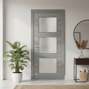 Nova 3-Lite Braga Olmo Matrix CPL Modern Single Pre-hung Door - Doors and Beyond