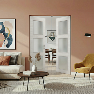 Braga 3-Lite Crema Matrix CPL Frameless Modern Double Door - Doors and Beyond