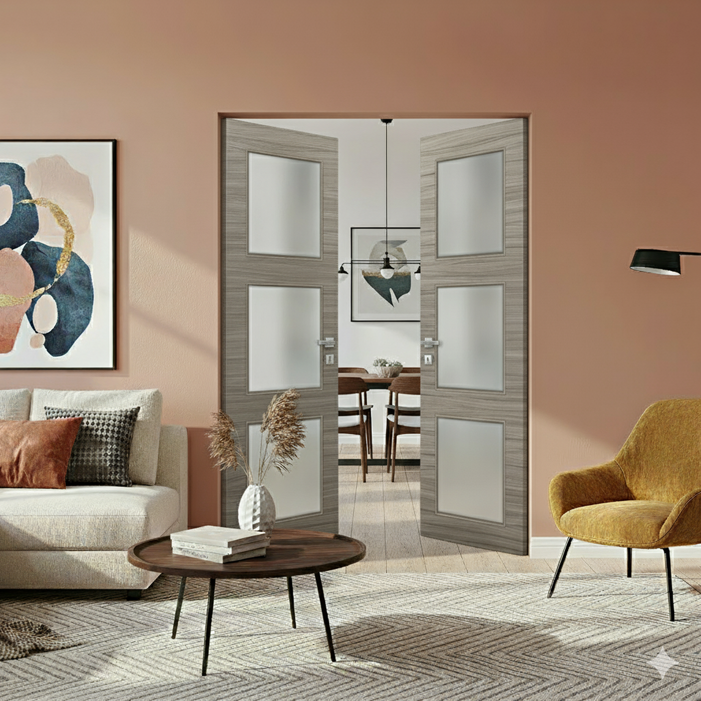 Braga 3-Lite Palissandro Matrix CPL Frameless Modern Double Door - Doors and Beyond