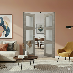 Braga 3-Lite Palissandro Matrix CPL Frameless Modern Double Door - Doors and Beyond