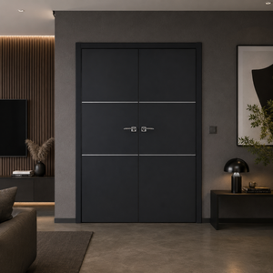 Nova Glam Pro 006 Soft Black Laminated Modern Double Pre-Hung Door - Doors and Beyond