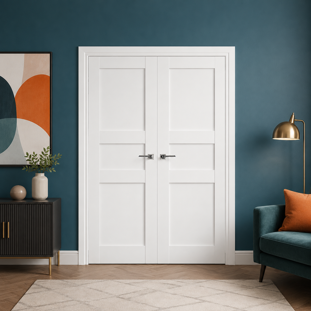 Nova Stile 029 Soft White Laminated Modern Double Pre-Hung Door - Doors and Beyond