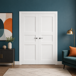 Nova Stile 029 Soft White Laminated Modern Double Pre-Hung Door - Doors and Beyond