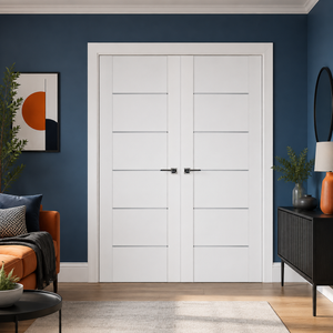 Nova Stile 008 Soft White Laminated Modern Double Pre-Hung Door - Doors and Beyond