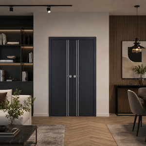 Nova Glam Pro 002 Soft Black Laminated Modern Double Pre-Hung Door - Doors and Beyond