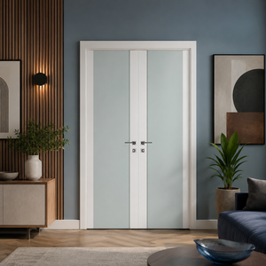 Nova Triplex 001 Soft White Laminated Modern Double Pre-Hung Door - Doors and Beyond