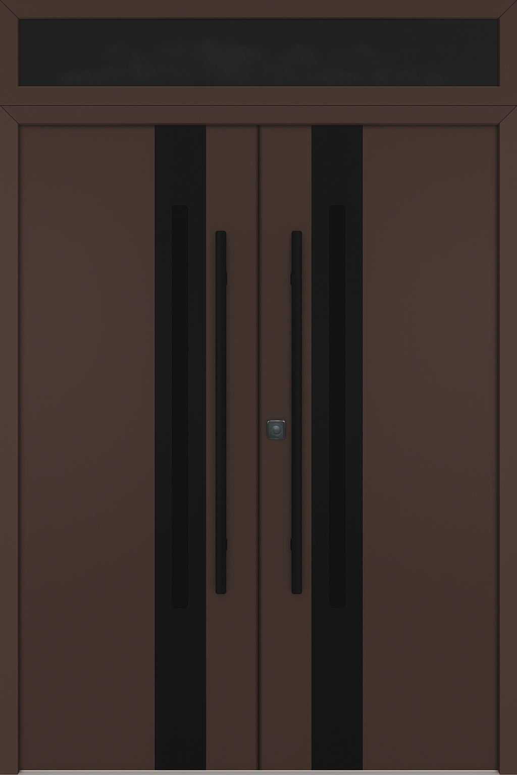 Nova Inox S2 Modern Exterior Double Door 72x80 with Transom - Unit 74x95 1/2 Black Stainless Steel - Brown