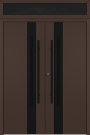 Nova Inox S2 Modern Exterior Double Door 72x80 with Transom - Unit 74x95 1/2 Black Stainless Steel - Brown - Doors and Beyond
