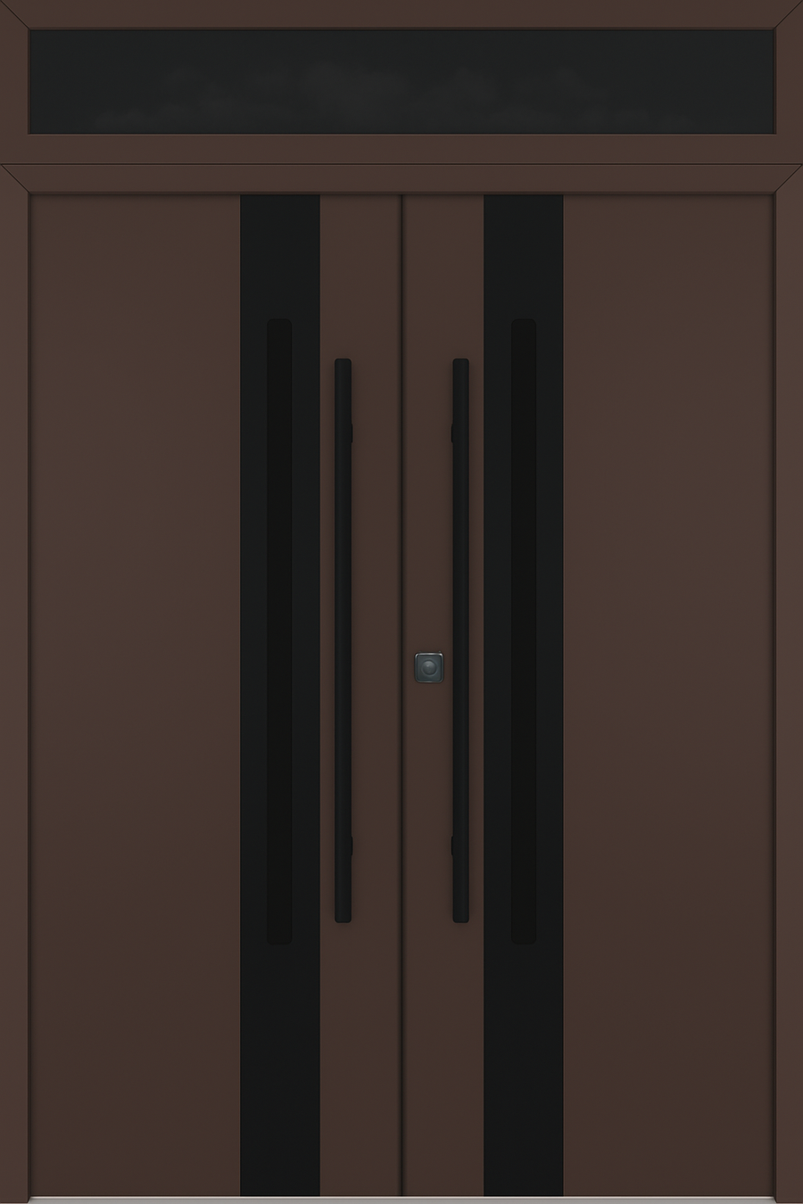Nova Inox S2 Modern Exterior Double Door 72x80 with Transom - Unit 74x95 1/2 Black Stainless Steel - Brown - Doors and Beyond