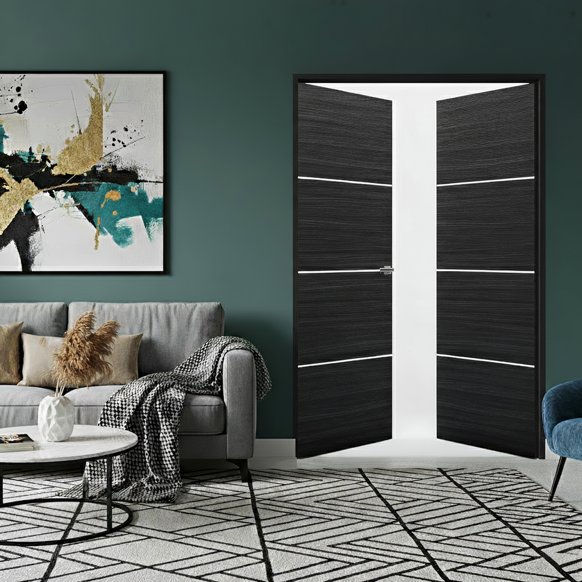 Braga 3H Blu Matrix CPL Frameless Modern Double Door - Doors and Beyond