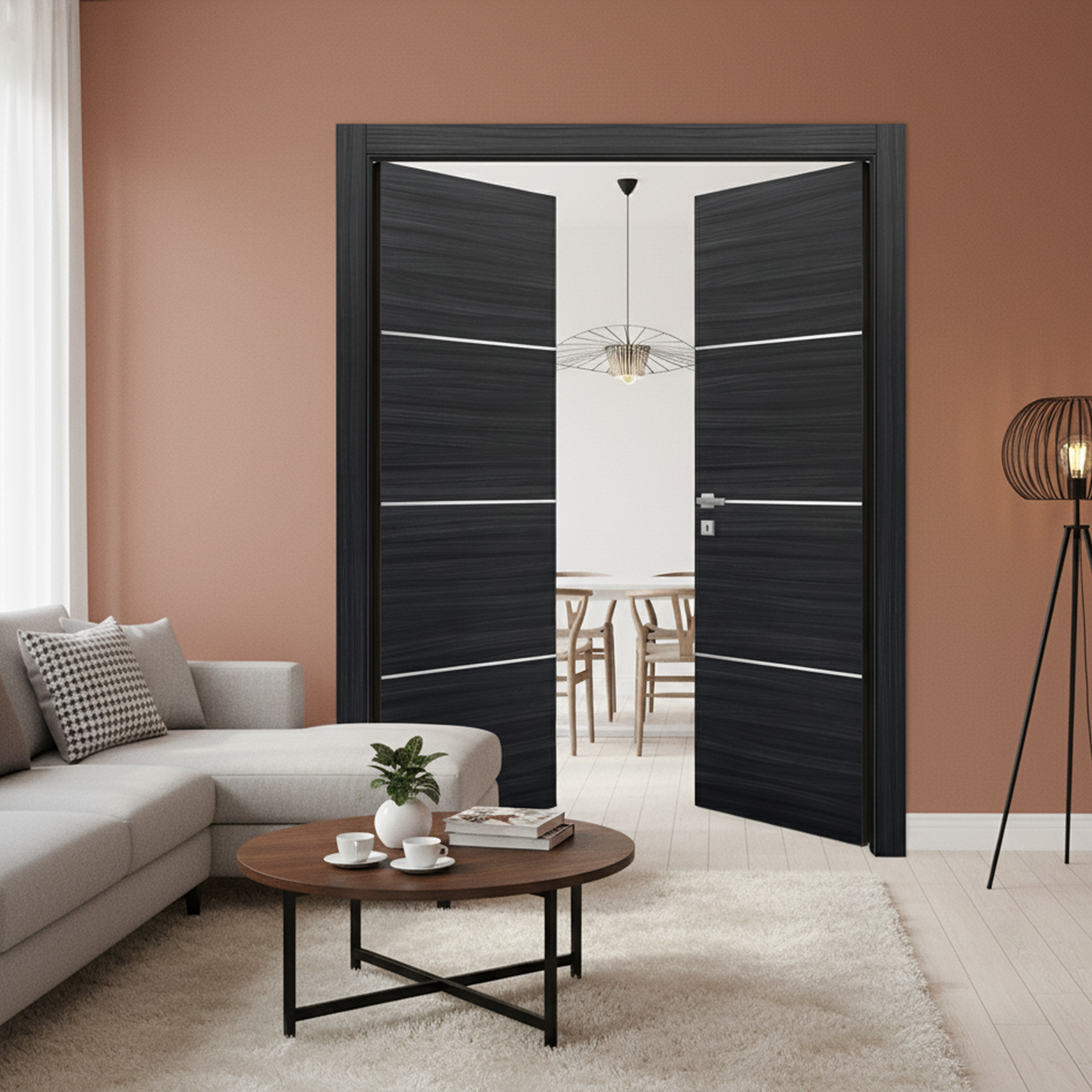 Nova 3H Braga Blu  Matrix CPL  Modern Double Pre-Hung Door - Doors and Beyond