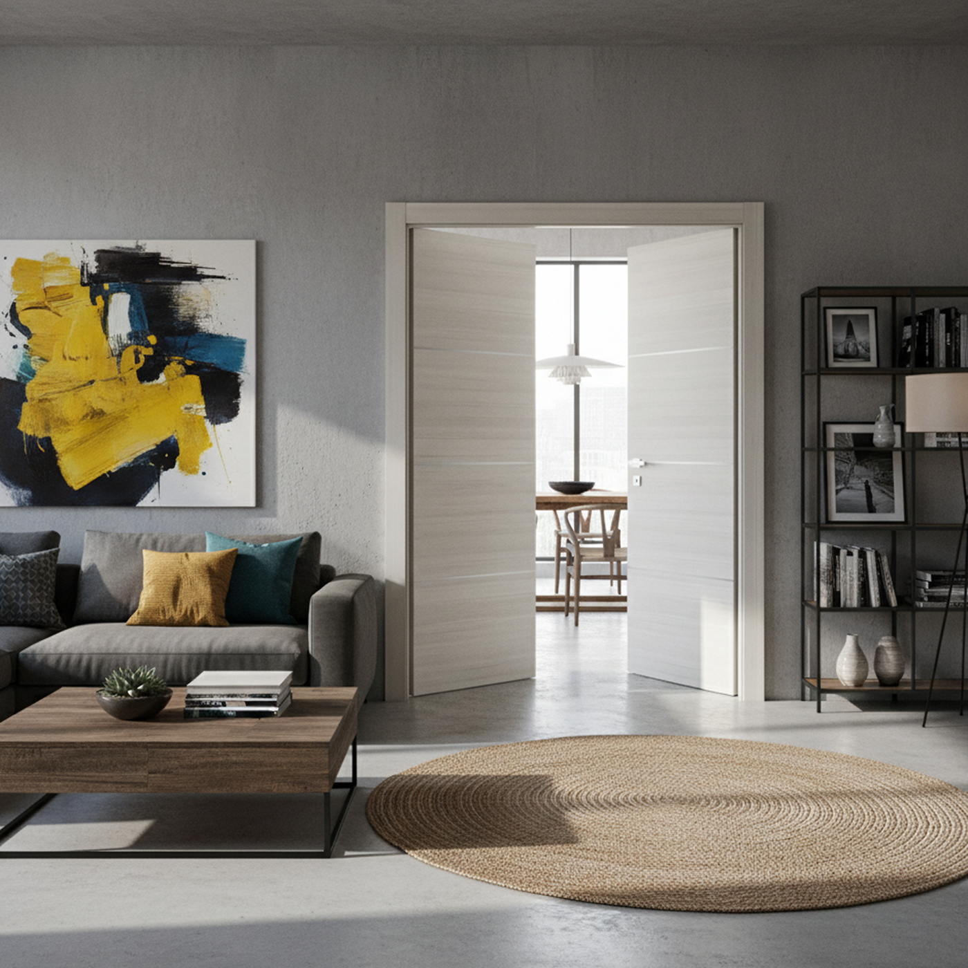 Nova 3H Braga Crema Matrix CPL  Modern Double Pre-Hung Door - Doors and Beyond