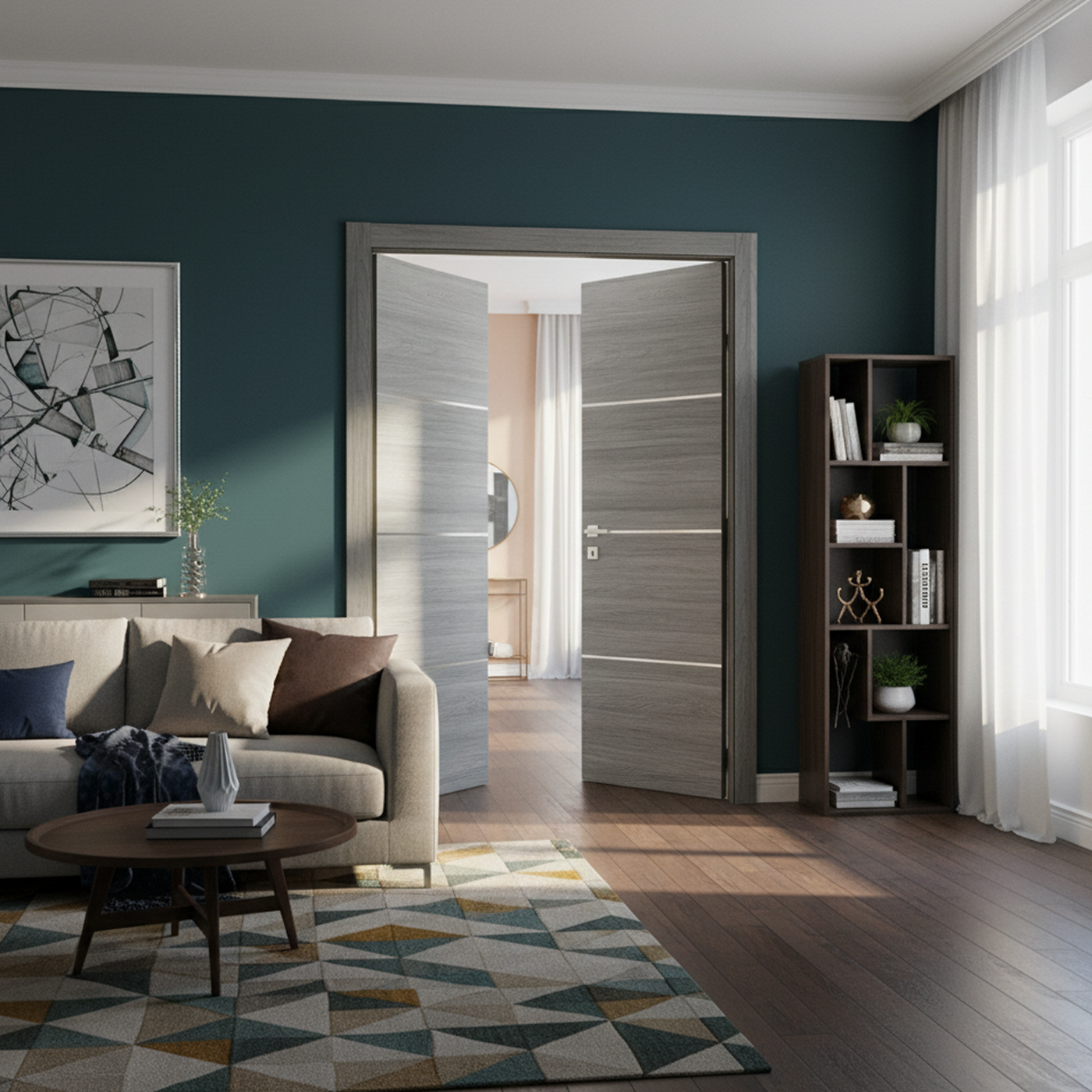 Nova 3H Braga Olmo Matrix CPL  Modern Double Pre-Hung Door - Doors and Beyond