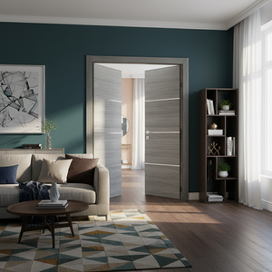 Nova 3H Braga Olmo Matrix CPL  Modern Double Pre-Hung Door - Doors and Beyond