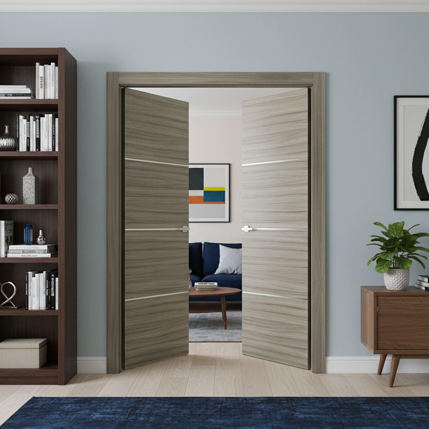 Nova 3H Braga Palissandro  Matrix CPL  Modern Double Pre-Hung Door - Doors and Beyond