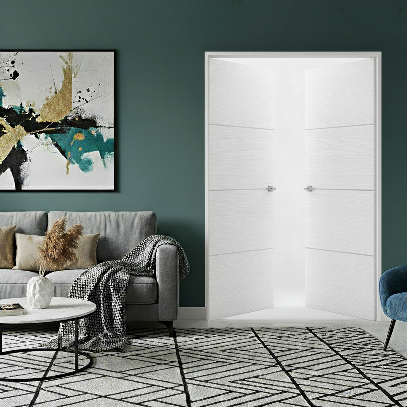 Braga 3H Bianco Matrix CPL Frameless Modern Double Door - Doors and Beyond