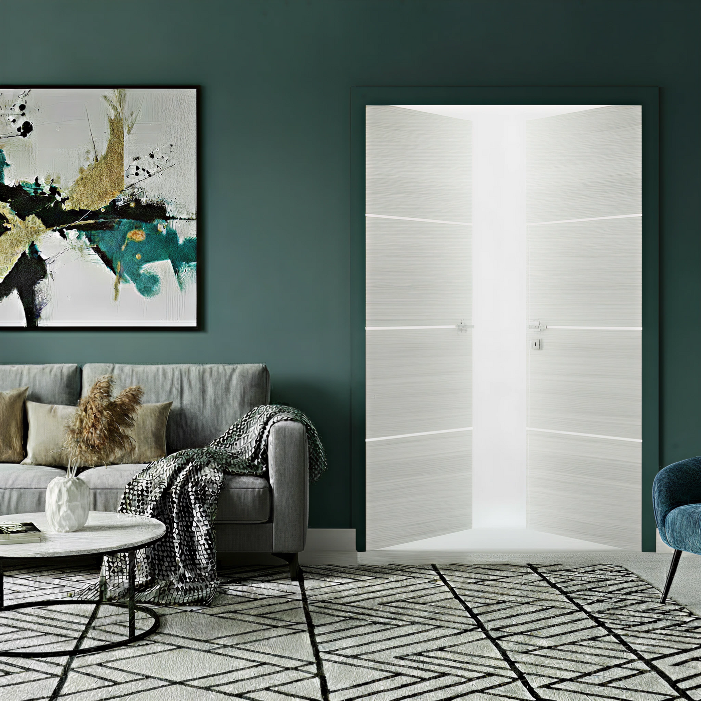 Braga 3H Crema Matrix CPL Frameless Modern Double Door - Doors and Beyond
