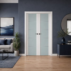 Nova Triplex 007 Soft White Laminated Modern Double Pre-Hung Door - Doors and Beyond