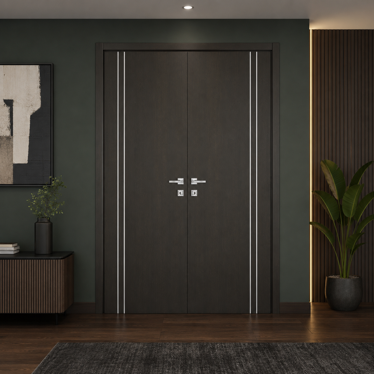 Nova HG002VR Japan Oak Laminated Modern Double Pre-Hung Door - Doors and Beyond
