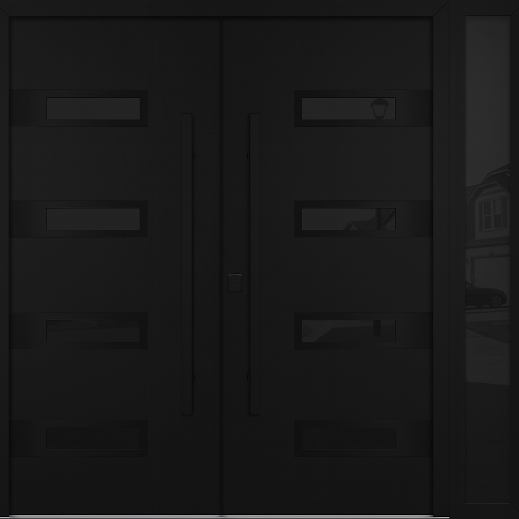 Nova Inox S4 Modern Exterior Double Door W/ (1) 12" Sidelight - Unit 86x81 3/8 - Black Stainless - Black - Doors and Beyond