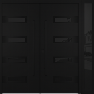 Nova Inox S4 Modern Exterior Double Door W/ (1) 12" Sidelight - Unit 86x81 3/8 - Black Stainless - Black - Doors and Beyond