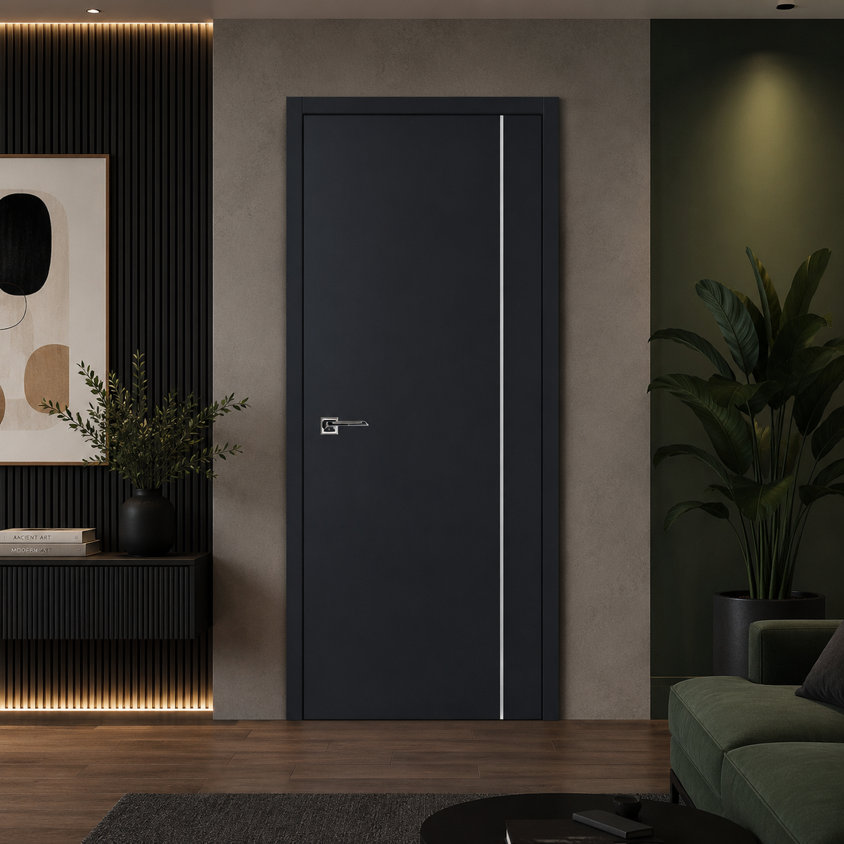 Nova Glam Pro 005 Soft Black Laminated Modern Pre-Hung Door - Doors and Beyond