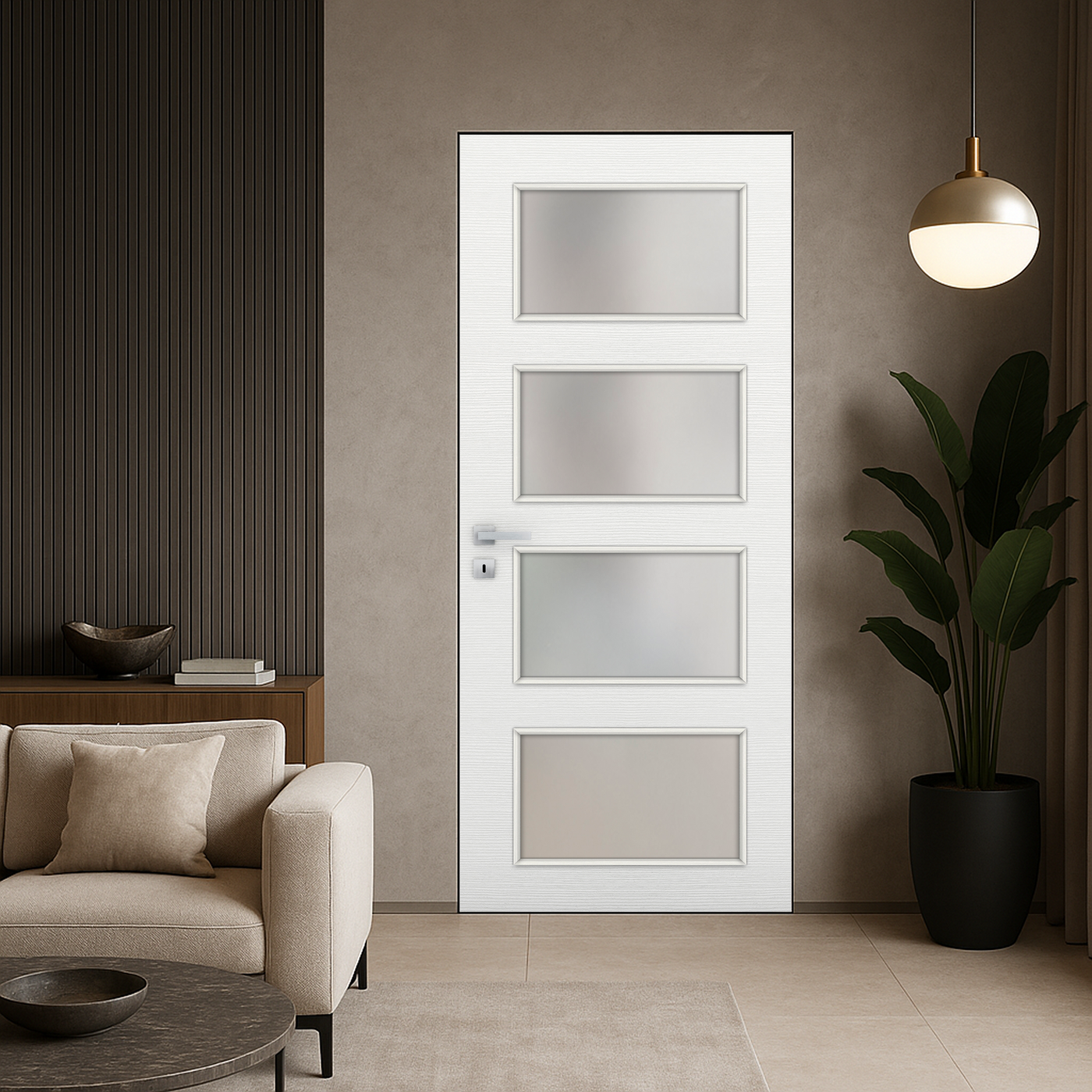 Braga 4-Lite Bianco Matrix CPL Frameless Modern Door - Doors and Beyond