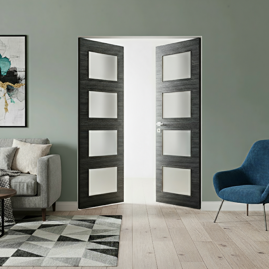 Braga 4-Lite Blu Matrix CPL Frameless Modern Double Door - Doors and Beyond
