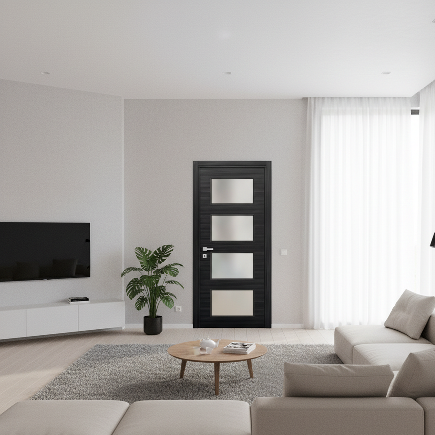 Nova 4-Lite Braga Blu Matrix CPL Modern Single Pre-hung Door - Doors and Beyond