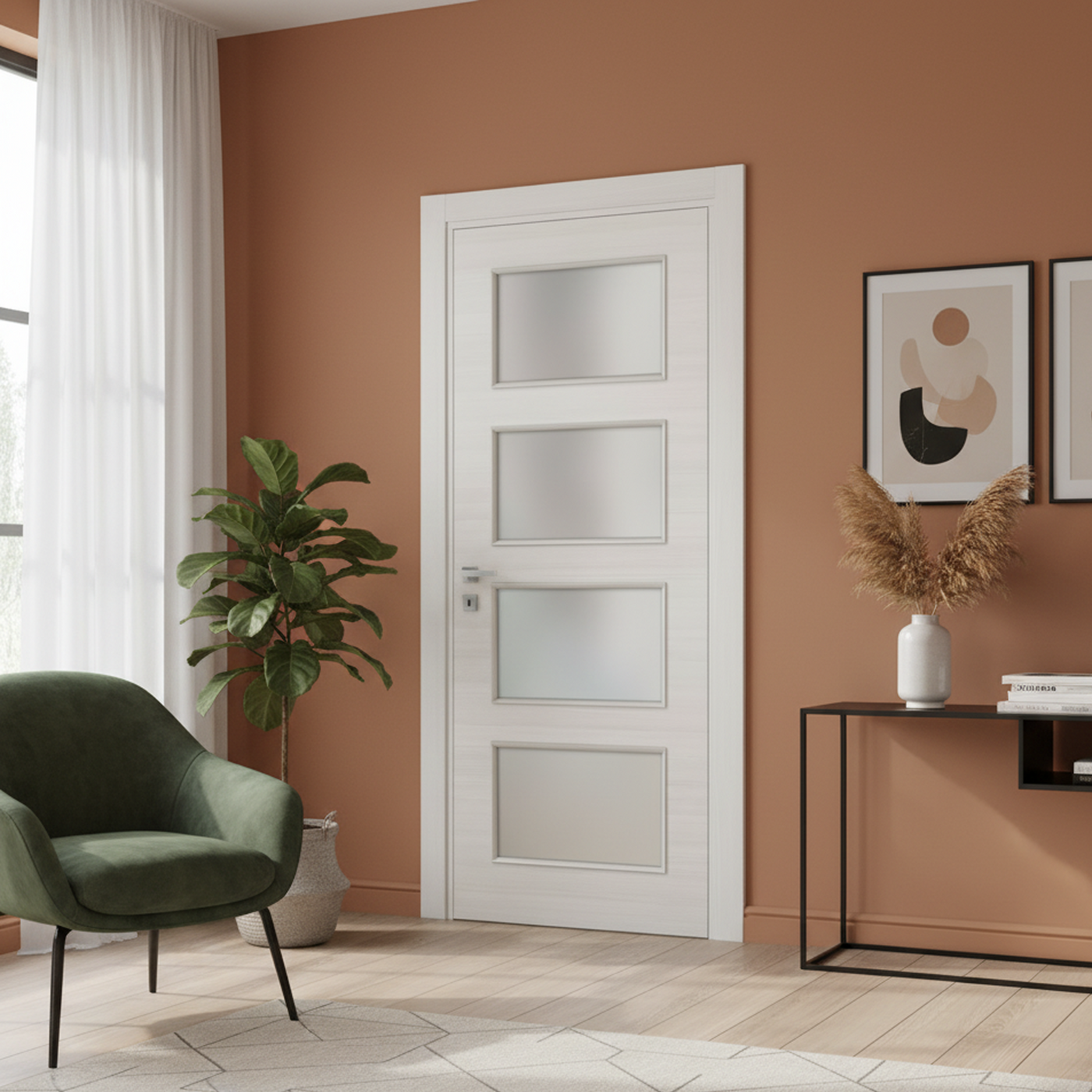 Nova 4-Lite Braga Crema Matrix CPL Modern Single Pre-hung Door - Doors and Beyond