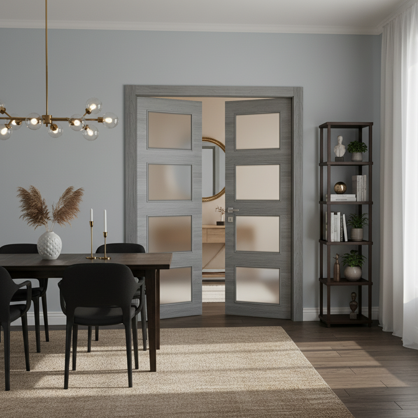 Nova 4-Lite Braga Olmo Matrix CPL  Modern Double Pre-Hung Door - Doors and Beyond