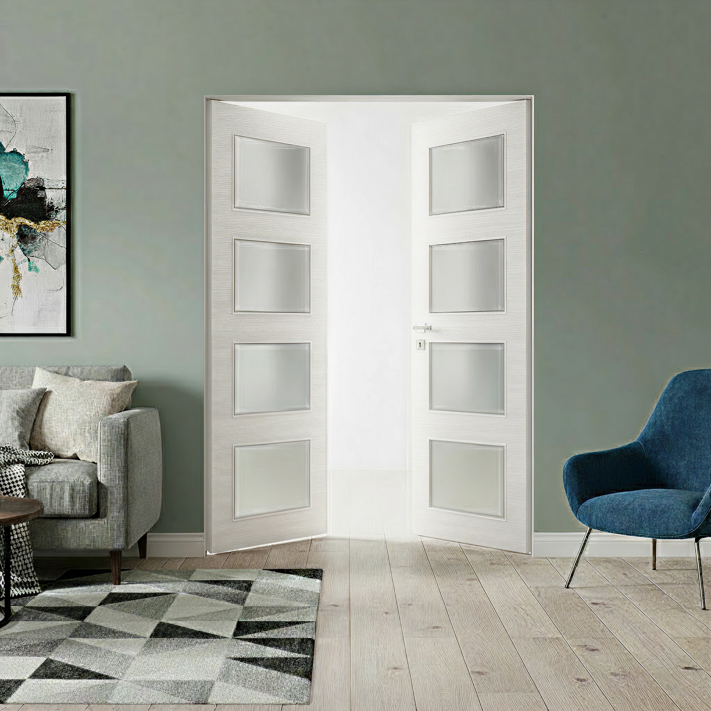 Braga 4-Lite Crema Matrix CPL Frameless Modern Double Door - Doors and Beyond
