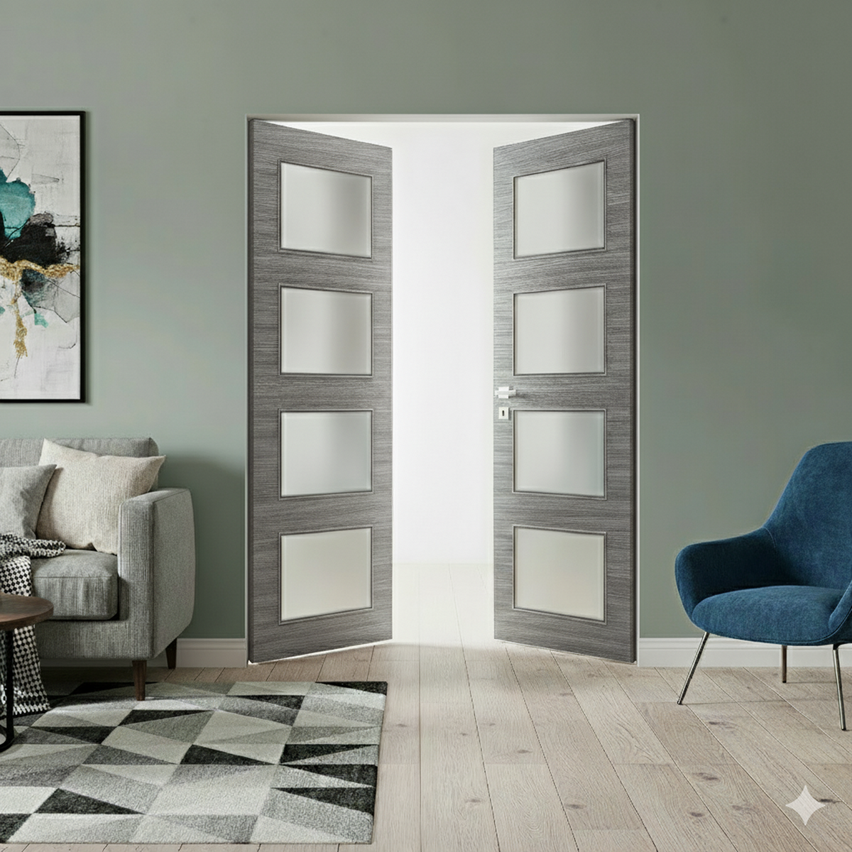Braga 4-Lite Olmo Matrix CPL Frameless Modern Double Door - Doors and Beyond