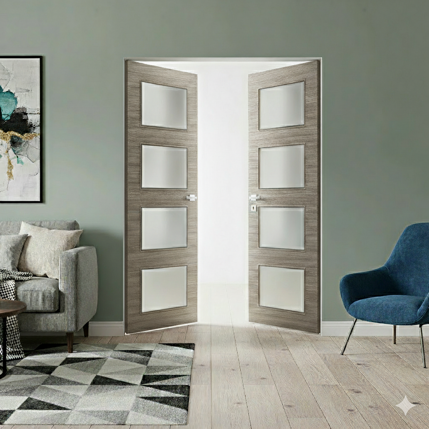 Braga 4-Lite Palissandro Matrix CPL Frameless Modern Double Door - Doors and Beyond