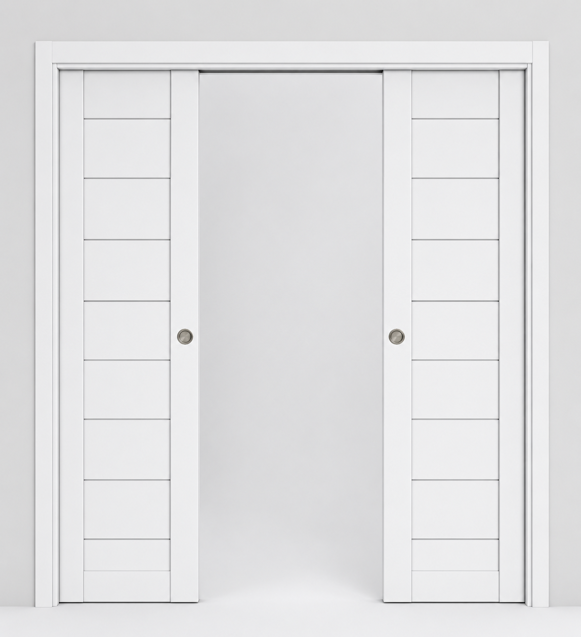 Nova Domino 02 Soft White Laminated Modern Double Pocket Door