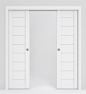 Nova Domino 02 Soft White Laminated Modern Double Pocket Door