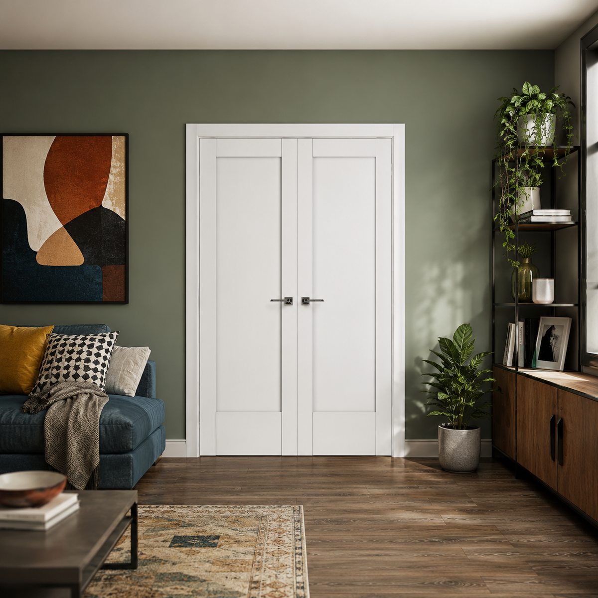 Nova Stile 059 Soft White Laminated Modern Double Pre-Hung Door - Doors and Beyond