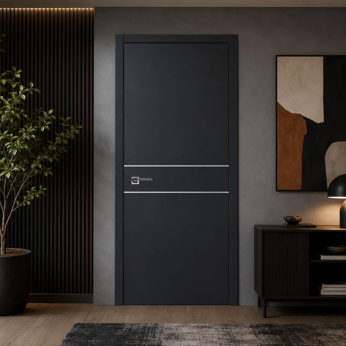 Nova Glam Pro 008 Soft Black Laminated Modern Pre-Hung Door - Doors and Beyond