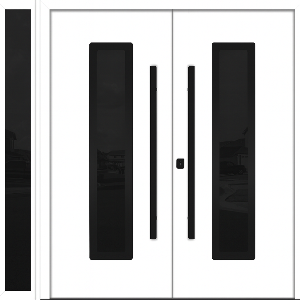 Nova Inox S1 Modern Exterior Double Door W/ (1) 12" Sidelight - Unit 86x81 3/8 - Black Stainless - White - Doors and Beyond