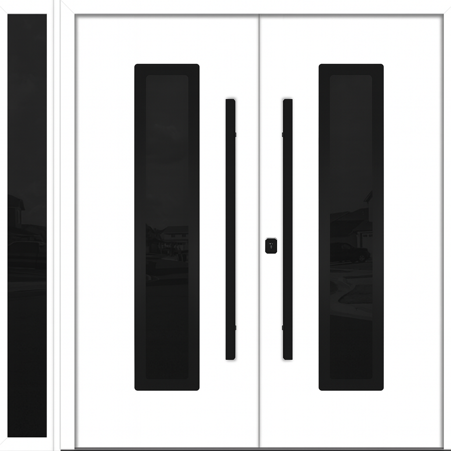 Nova Inox S1 Modern Exterior Double Door W/ (1) 12" Sidelight - Unit 86x81 3/8 - Black Stainless - White - Doors and Beyond