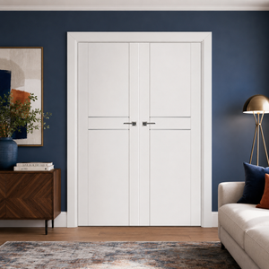 Nova Stile 003 Soft White Laminated Modern Double Pre-Hung Door - Doors and Beyond