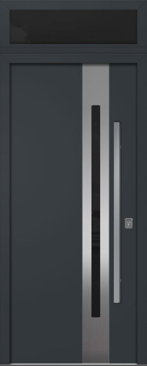 Nova Inox S2 Modern Exterior Single Door 36x80 with Transom - Unit Size 38 x 95 1/2”- Gray - Doors and Beyond