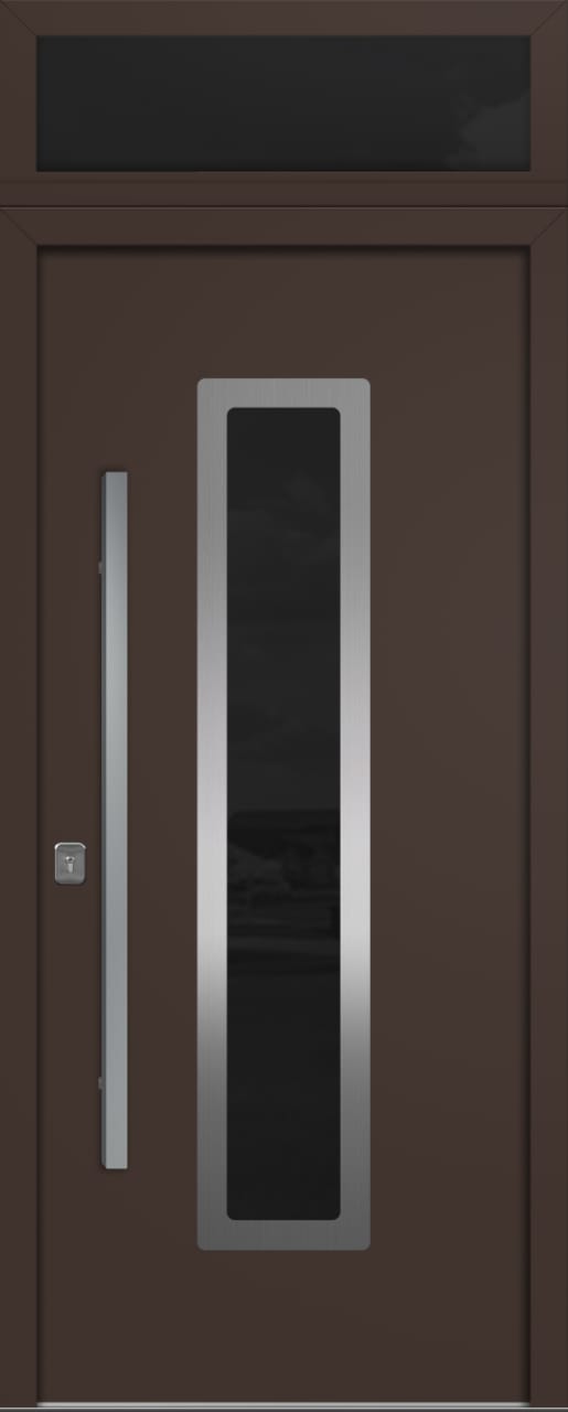 Nova Inox S1 Modern Exterior Single Door 36x80 with Transom - Unit Size 38 x 95 1/2”- Brown - Doors and Beyond