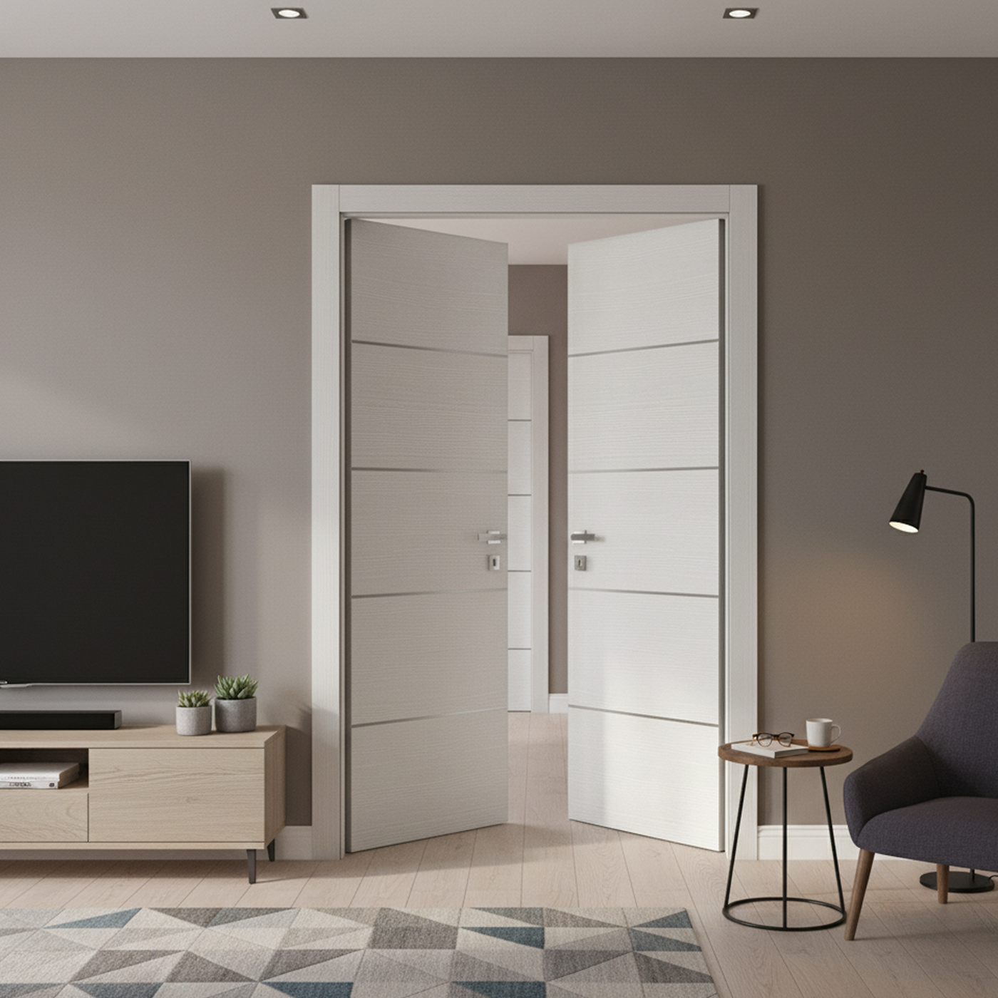 Nova 4H Braga Bianco Matrix CPL Modern Double Pre-Hung Door - Doors and Beyond