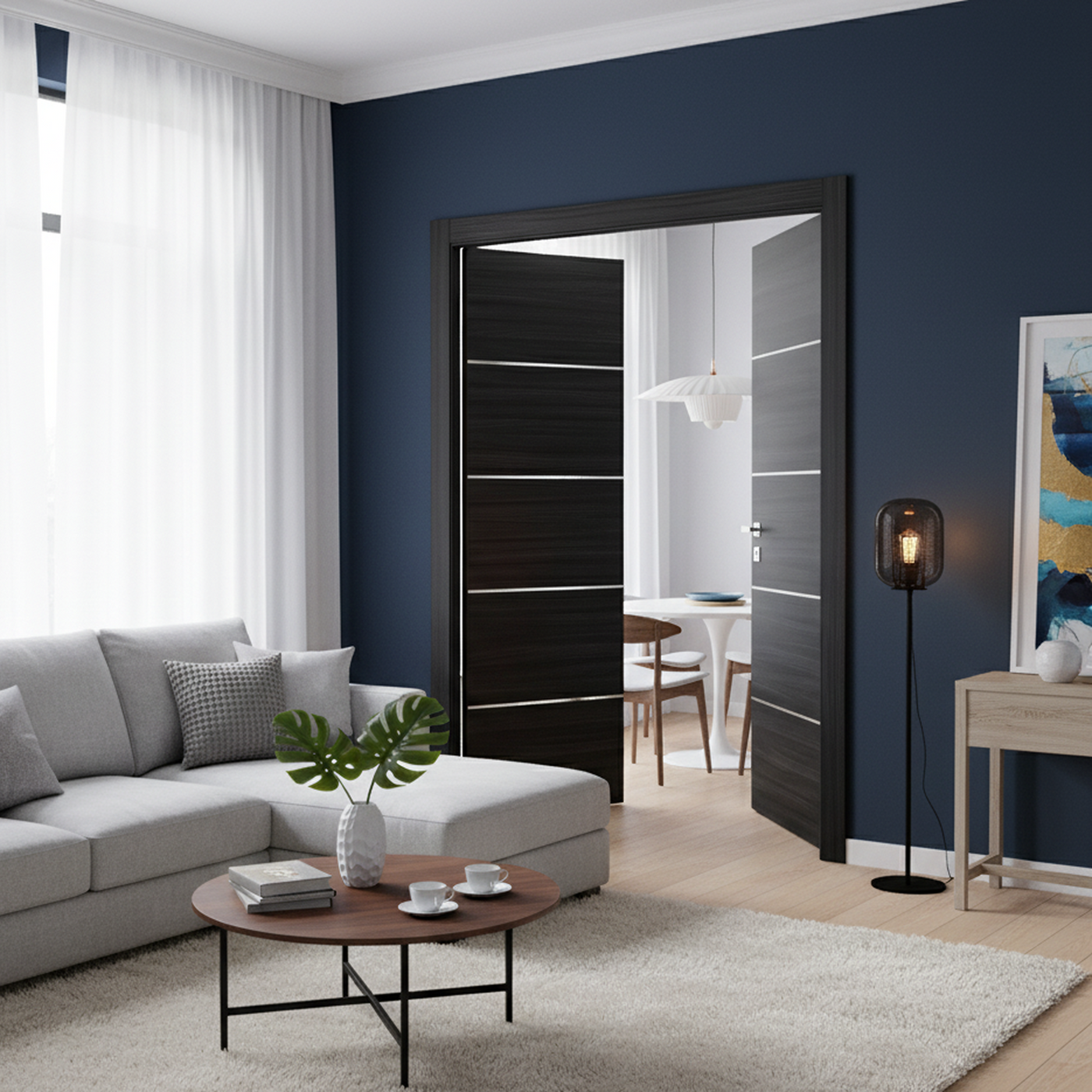 Nova 4H Braga Blu  Matrix CPL  Modern Double Pre-Hung Door - Doors and Beyond